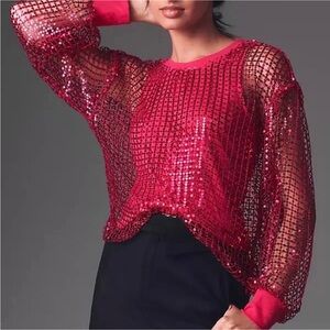 NEW Pilcro Raspberry Sequin Mesh Top
